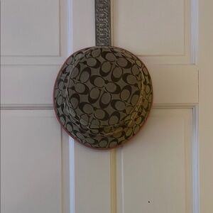 Coach Signature Pattern Bucket Hat Tan and Peach Trim